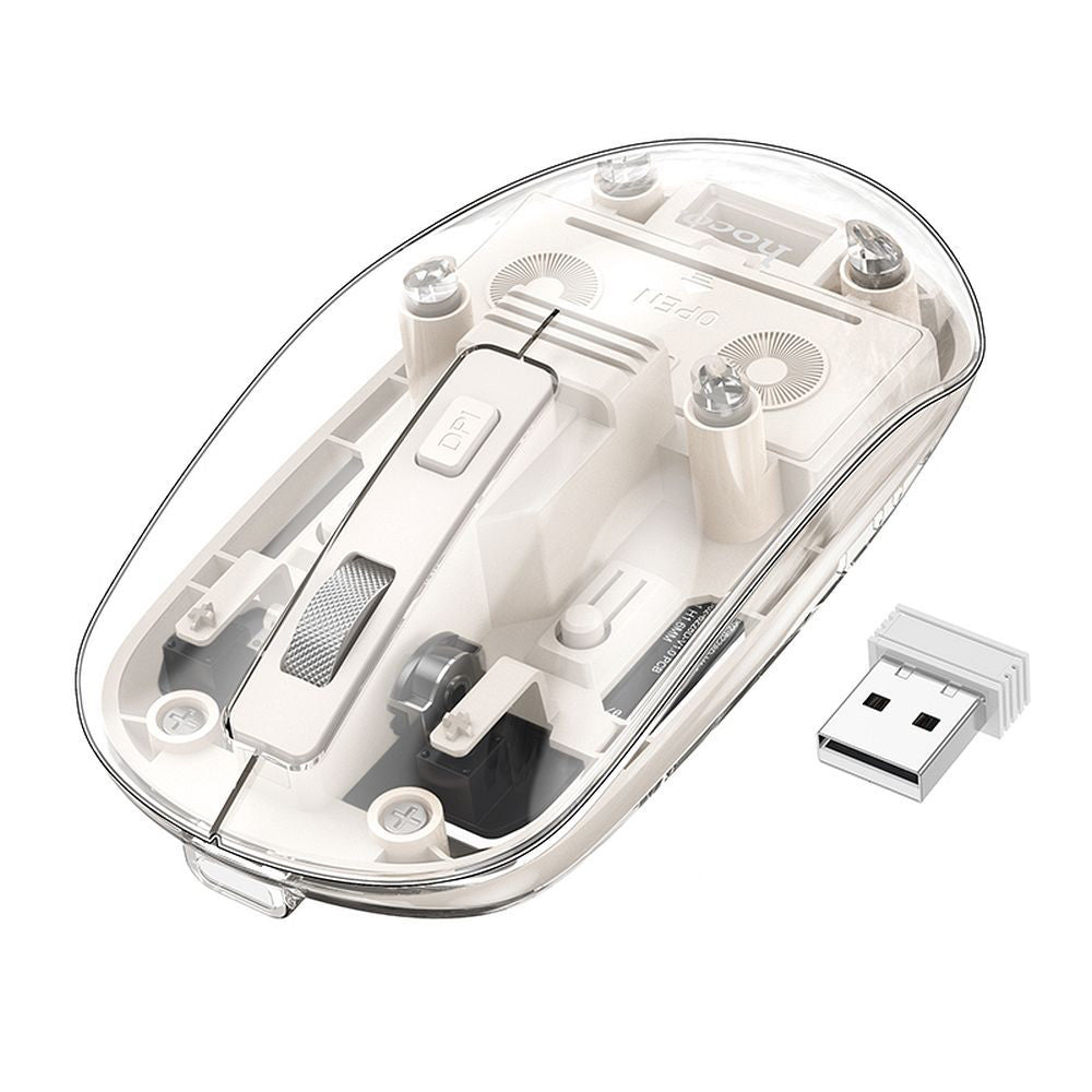 Mouse Wireless HOCO GM29, 1600DPI, BT / Wi-Fi, Branco