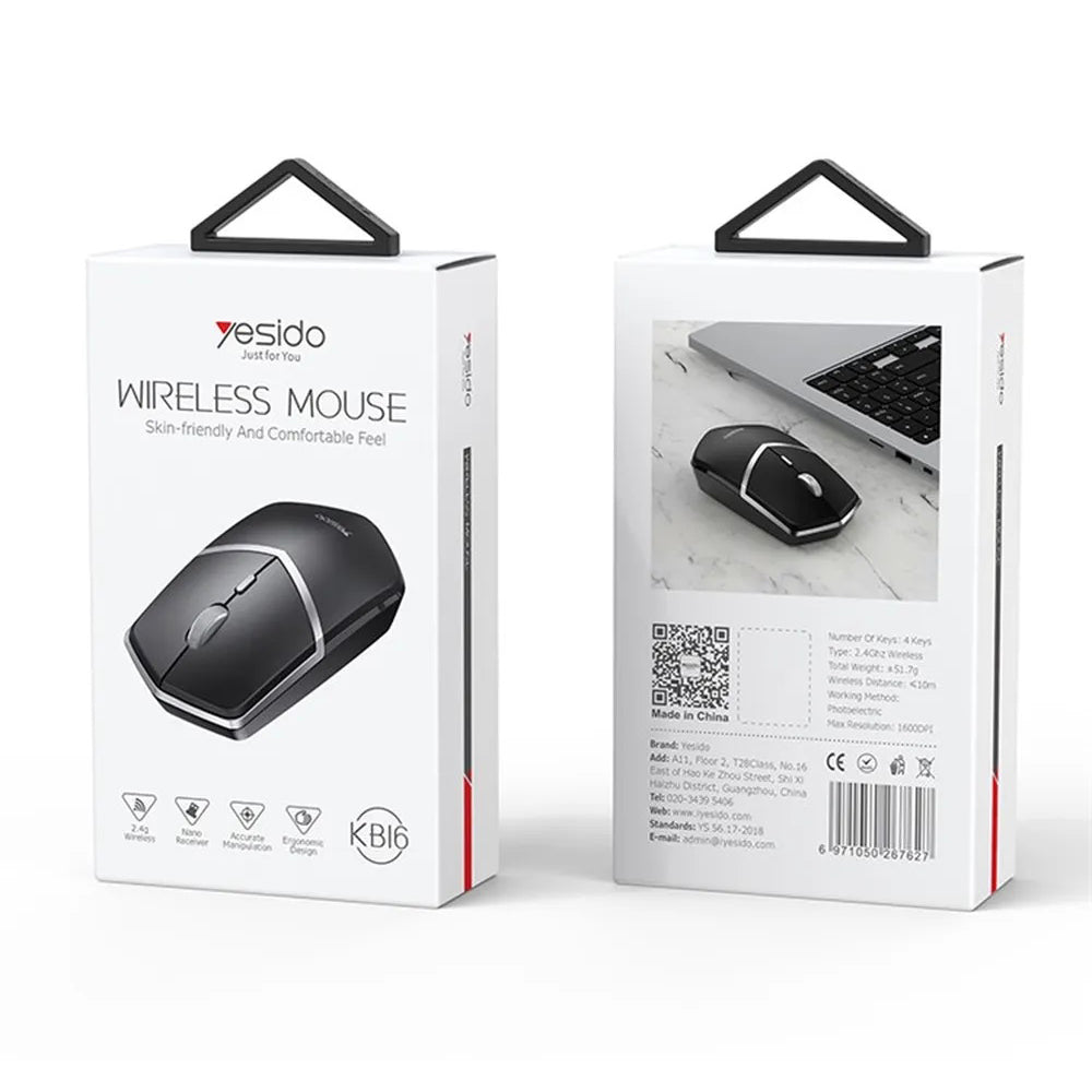 Mouse Wireless Yesido KB16, 1600DPI, Preto