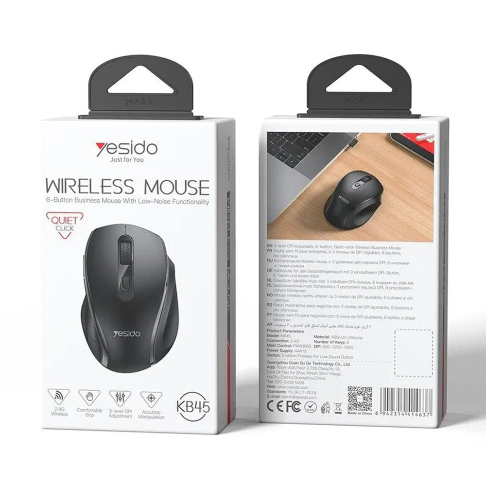 Mouse Wireless Yesido KB45, 800DPI - 1600DPI, Preto