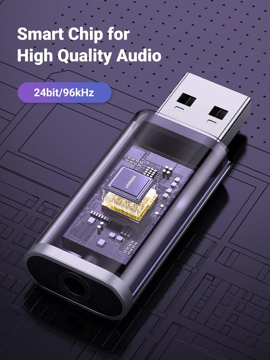 Placa de som USB UGREEN CM383, 1 x Jack 3.5mm, Cinzento