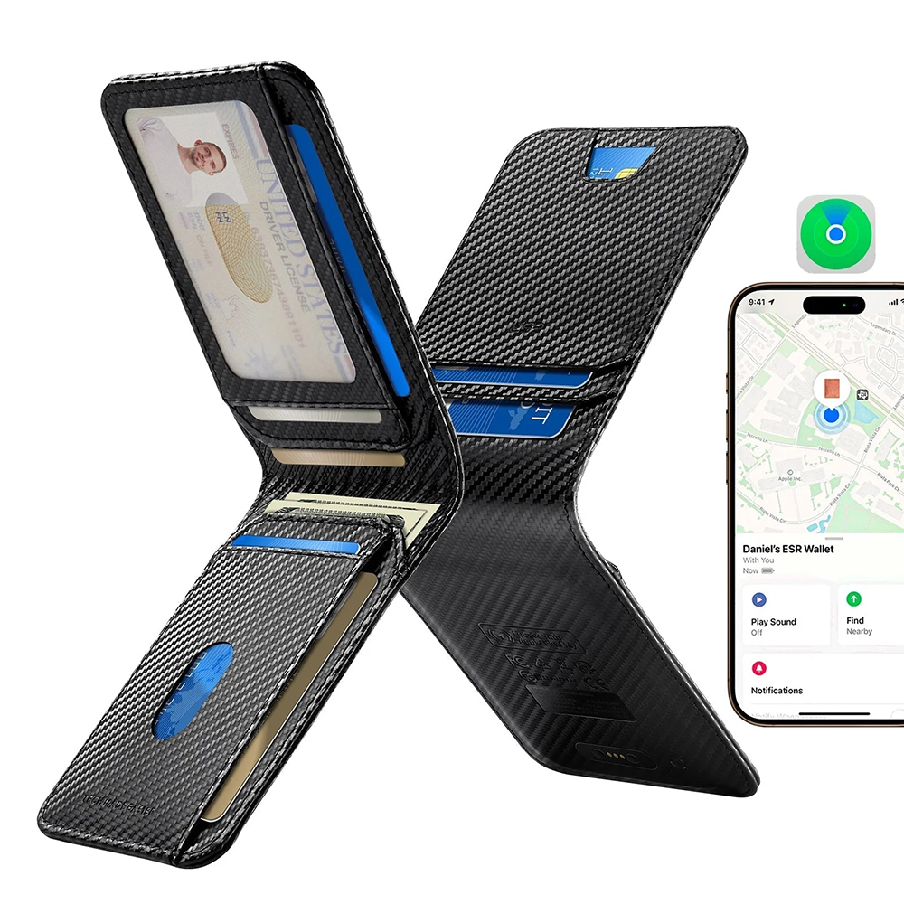 Carteira ESR Classic Geo Carbon com função Find My e Proteção RFID, Preto, Recondicionado
