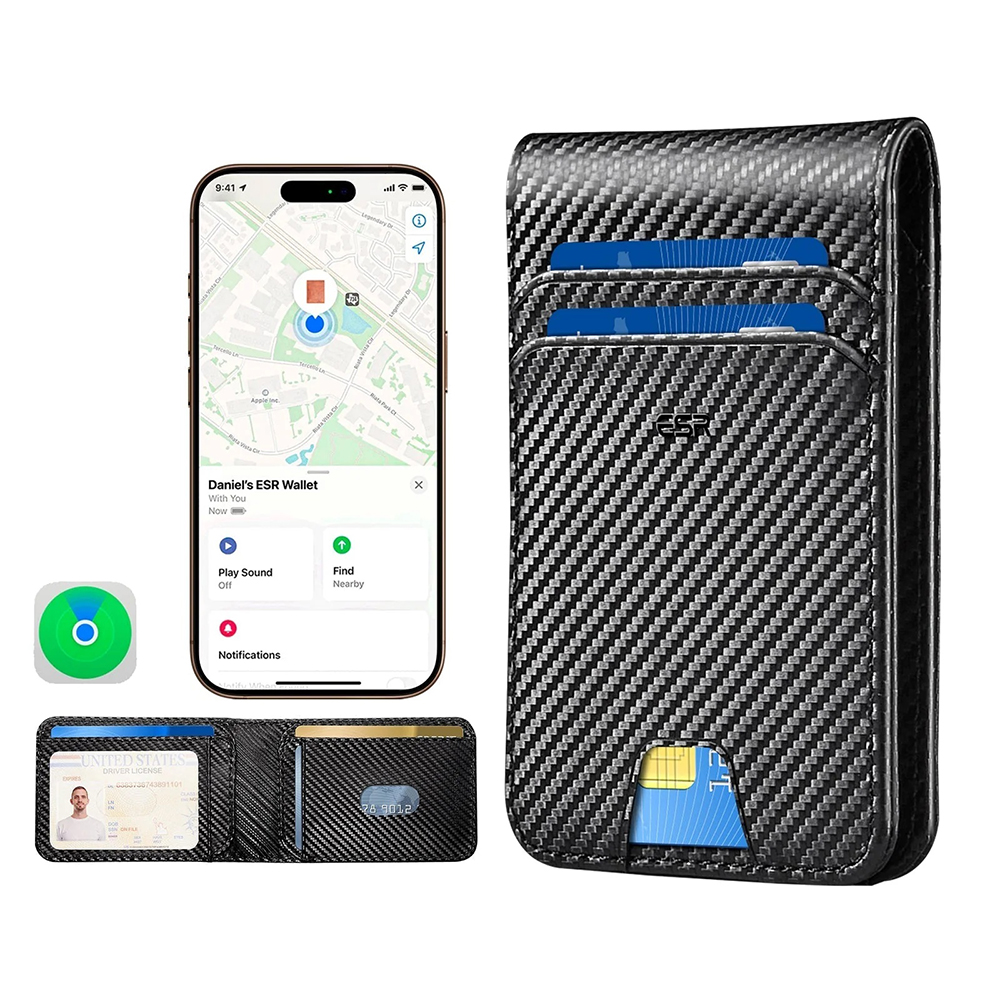 Carteira ESR Classic Geo Carbon com função Find My e Proteção RFID, Preto, Recondicionado