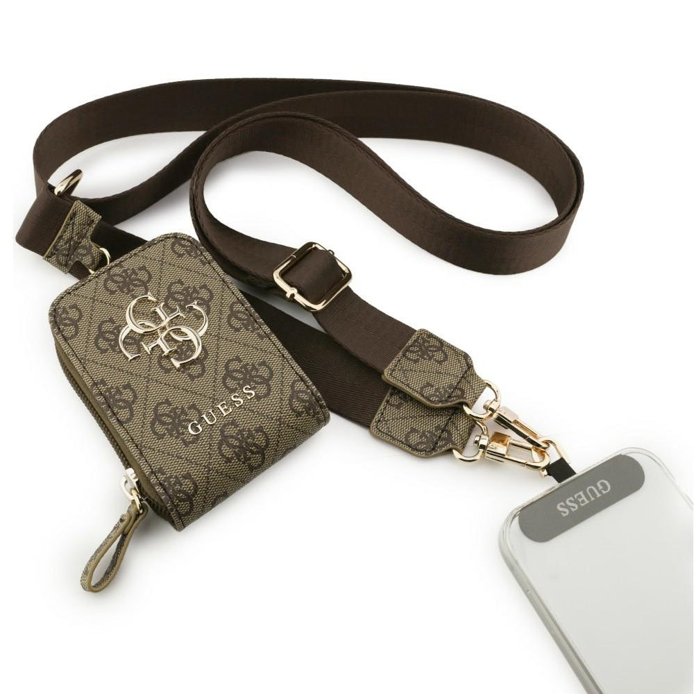 Carteira e Cordão para Telefone Guess 4G Metal Logo, Castanho