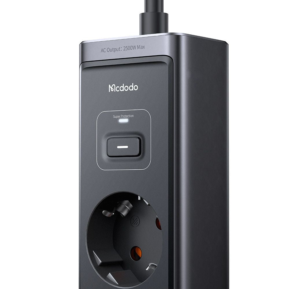 Extensão McDodo CH-0620, 3 x Schuko - 1 x USB-A - 2 x USB-C, Preto