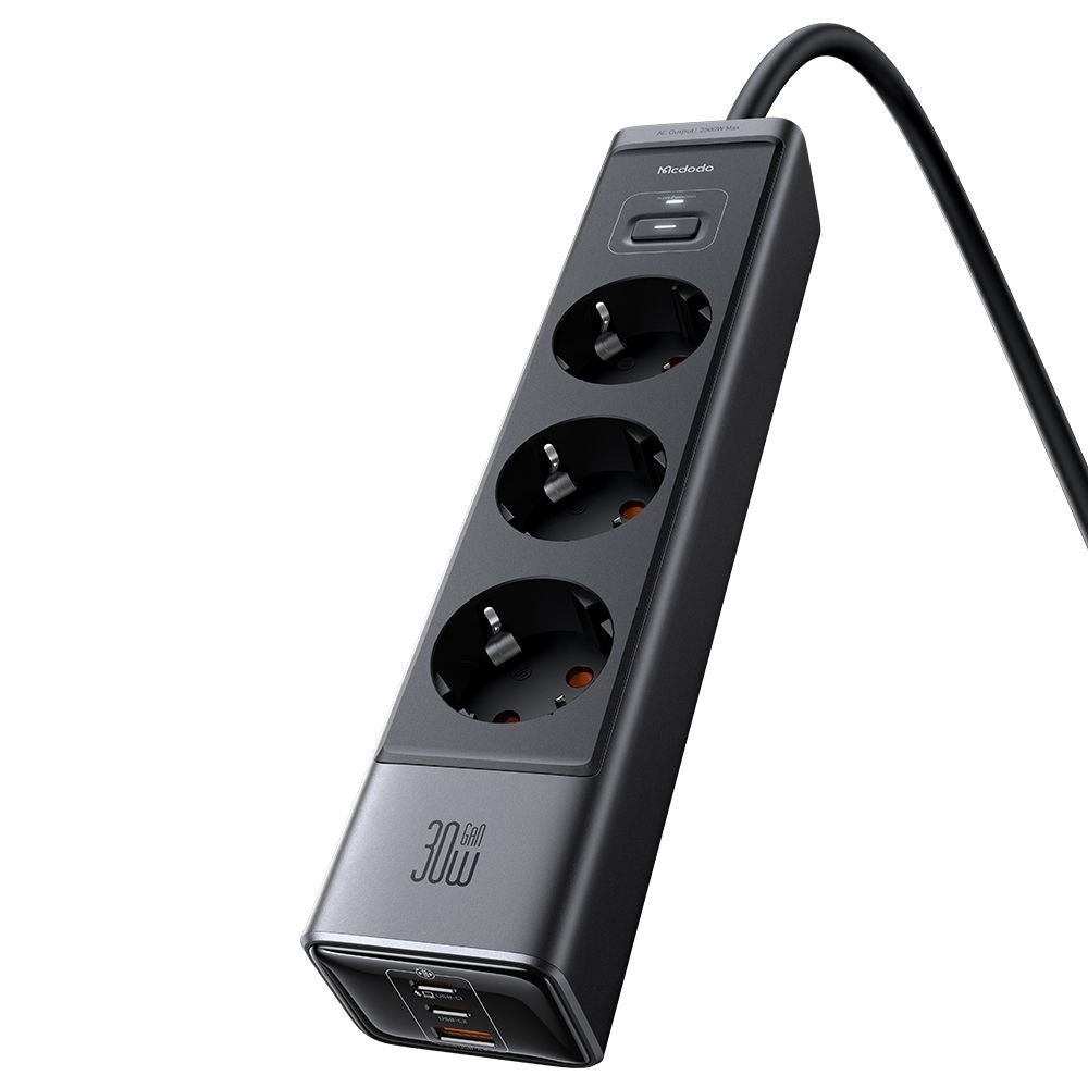 Extensão McDodo CH-0620, 3 x Schuko - 1 x USB-A - 2 x USB-C, Preto