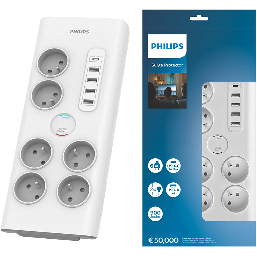Carregador de rede Philips, 4 x USB-A - 1 x USB-C - 6 x Schuko, branco PHIL-SPN7060WA/60