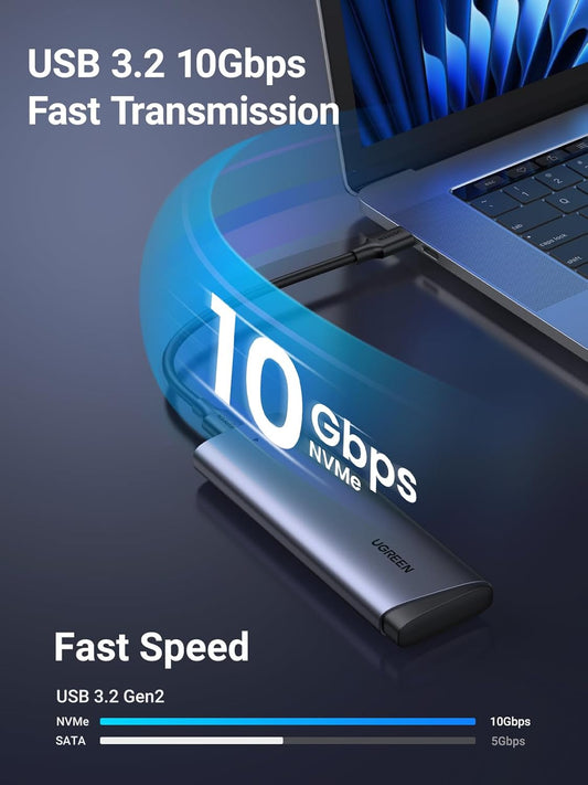 Rack UGREEN CM767 para SSD SATA M.2 NVMe, Cinzento