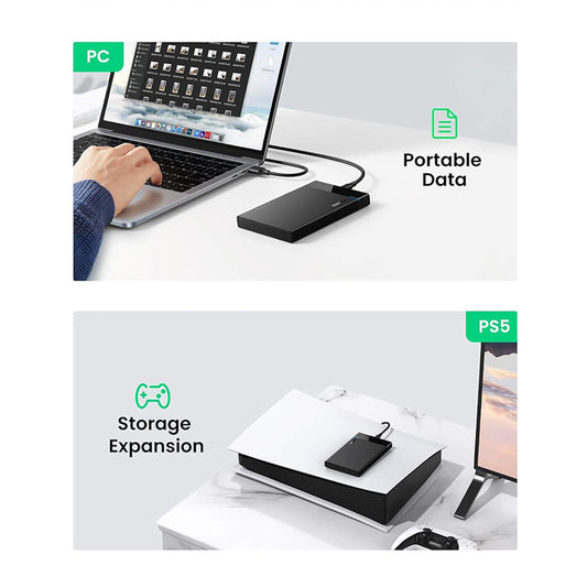 Rack UGREEN US221 (50743) para HDD / SSD SATA 2.5 polegadas, USB-C, Preto