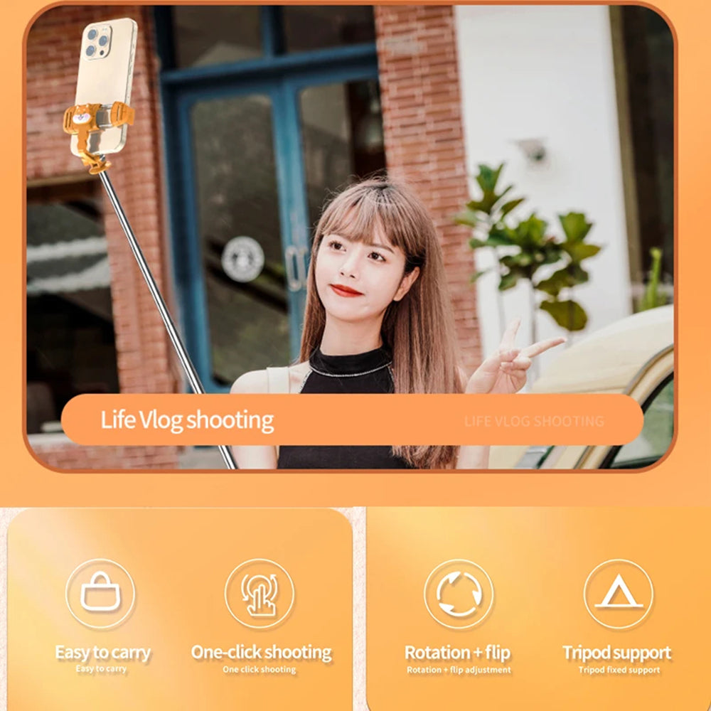 Selfie Stick Bluetooth Techsuit KT01, Universal, Laranja