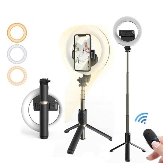 Selfie Stick Bluetooth Techsuit Q07 Ring Light, Universal, Preto