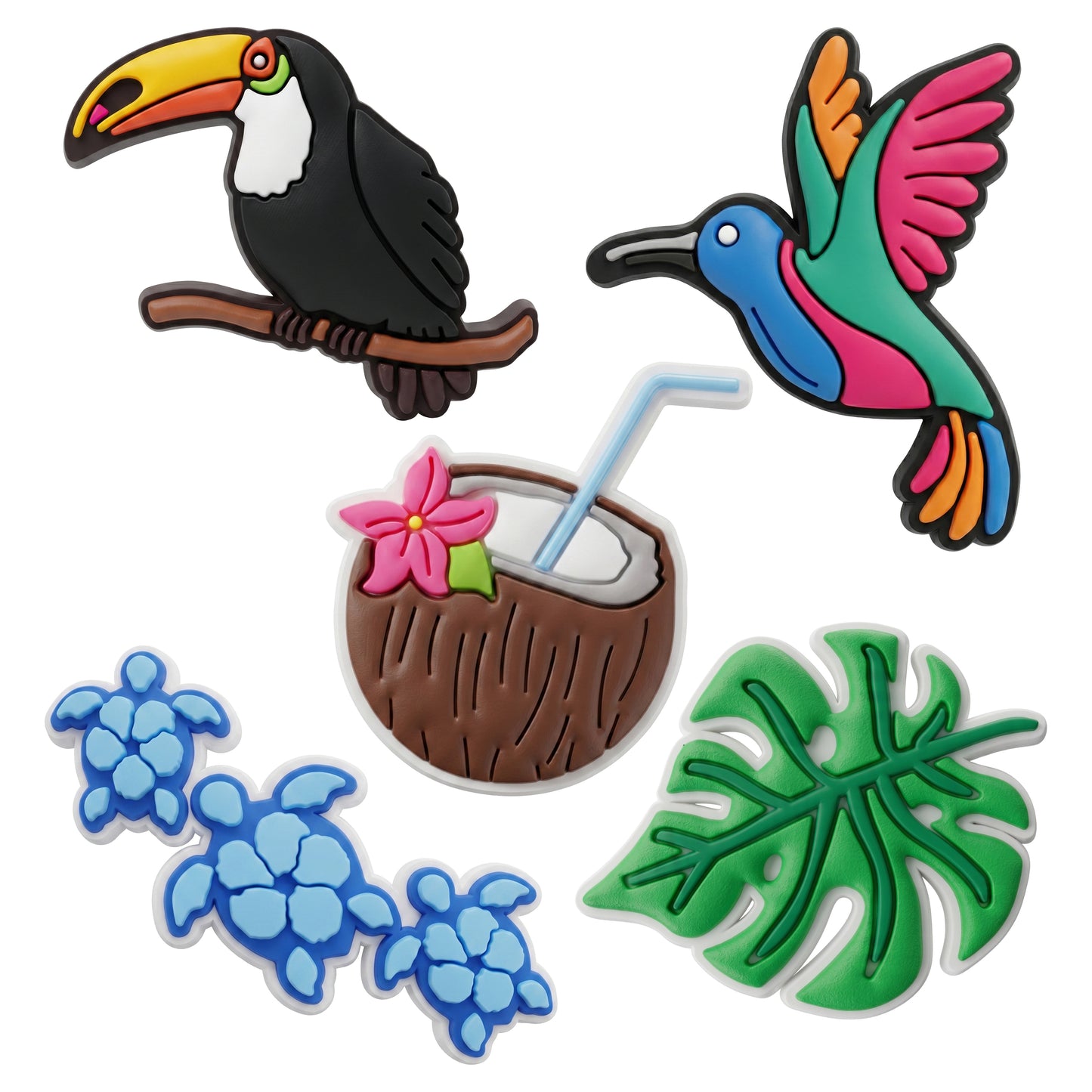 Autocolante 3D OEM Tropical Birds para Capa de Telemóvel / Tablet, Conjunto de 5 peças, Multicolor
