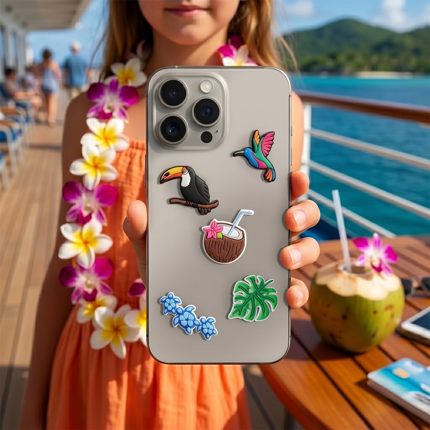 Autocolante 3D OEM Tropical Birds para Capa de Telemóvel / Tablet, Conjunto de 5 peças, Multicolor