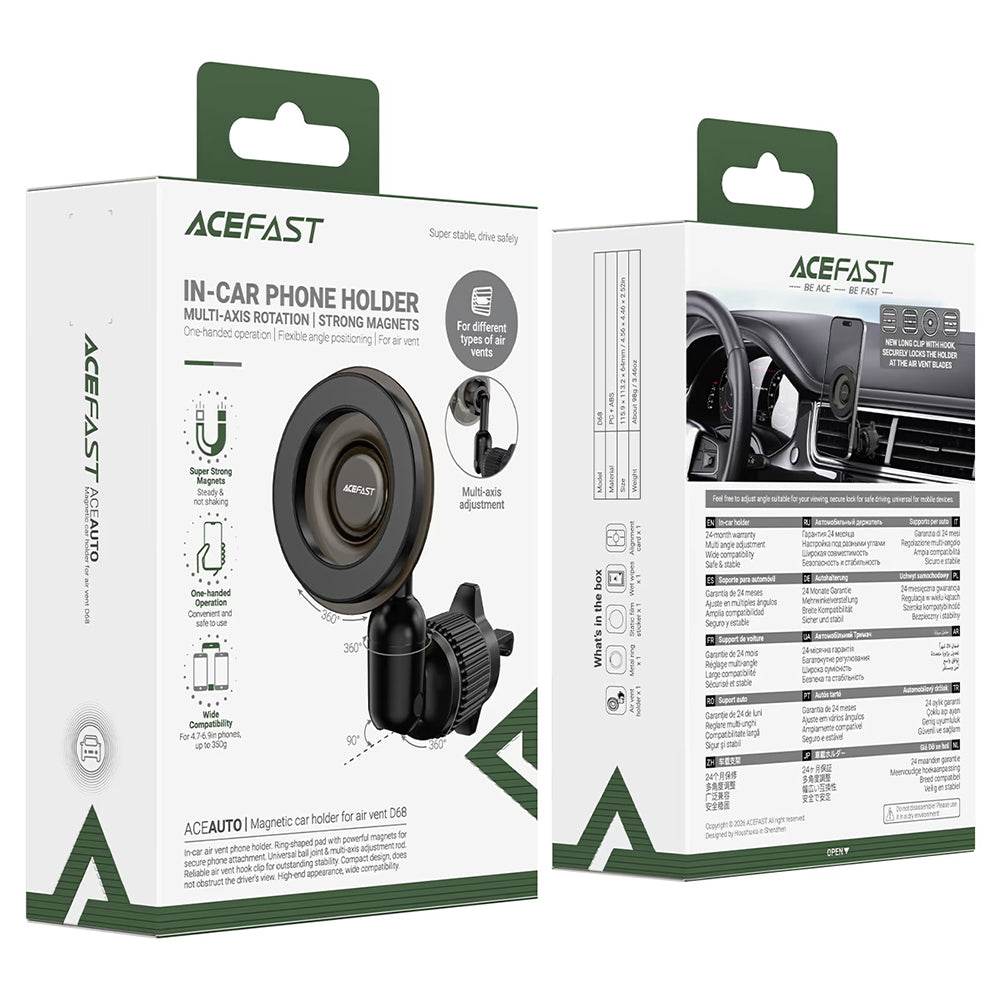 Suporte Automóvel Magnético Acefast D68, 4,7 polegadas - 6,9 polegadas, Preto
