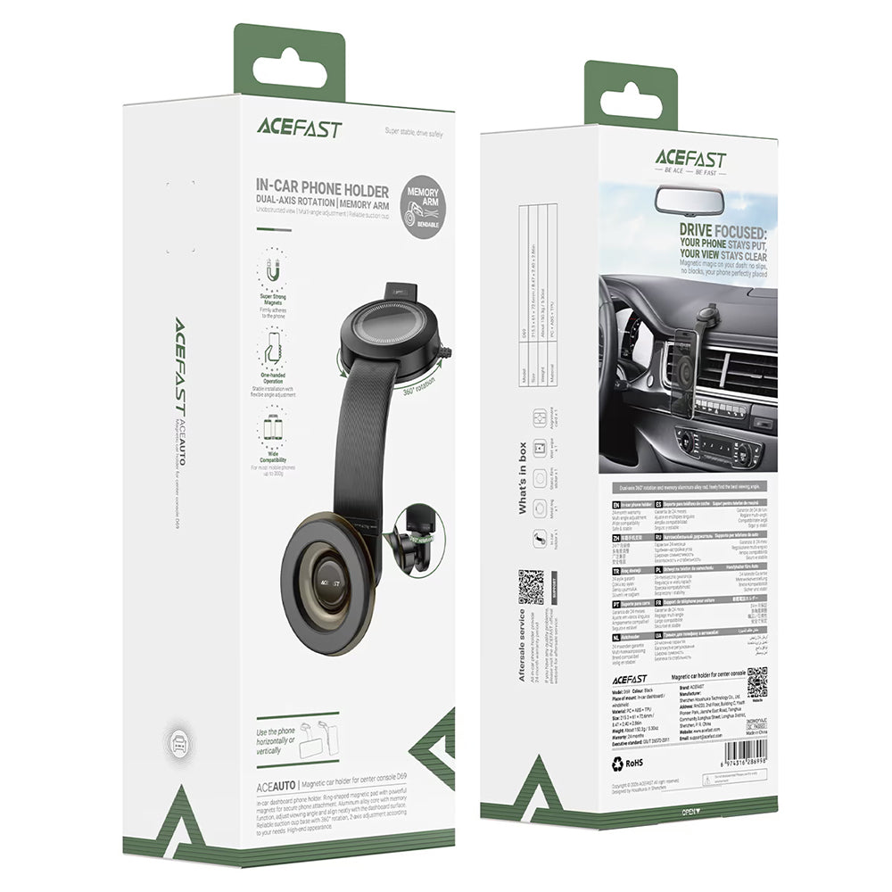 Suporte Automóvel Magnético Acefast D69, 4.7 polegadas - 6.9 polegadas, Preto