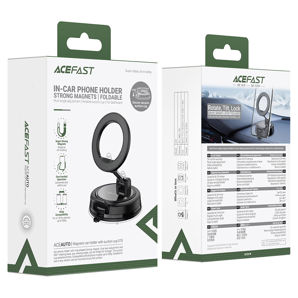 Suporte Automóvel Magnético Acefast D70, 4.7polegadas - 6.9polegadas, Preto