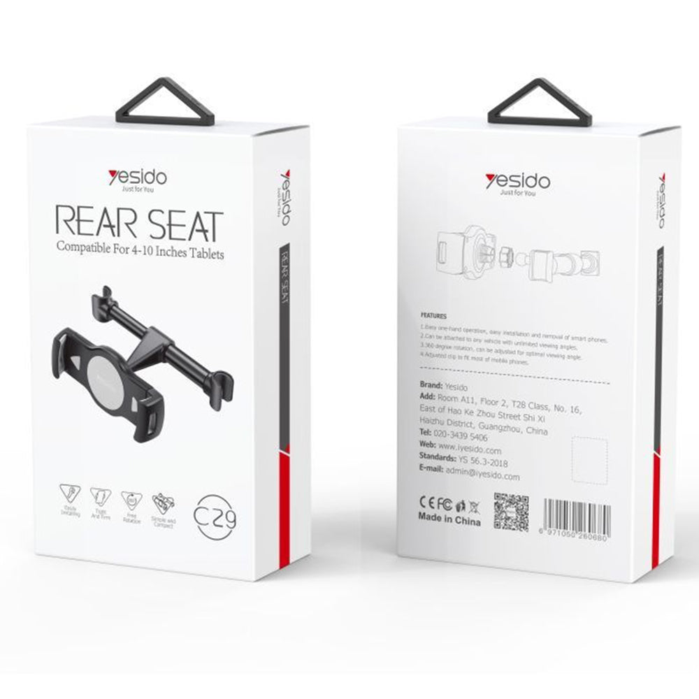 Suporte Auto para Encosto de Cabeça Yesido C29 para Telefone / Tablet, 4 polegadas - 10 polegadas, Preto