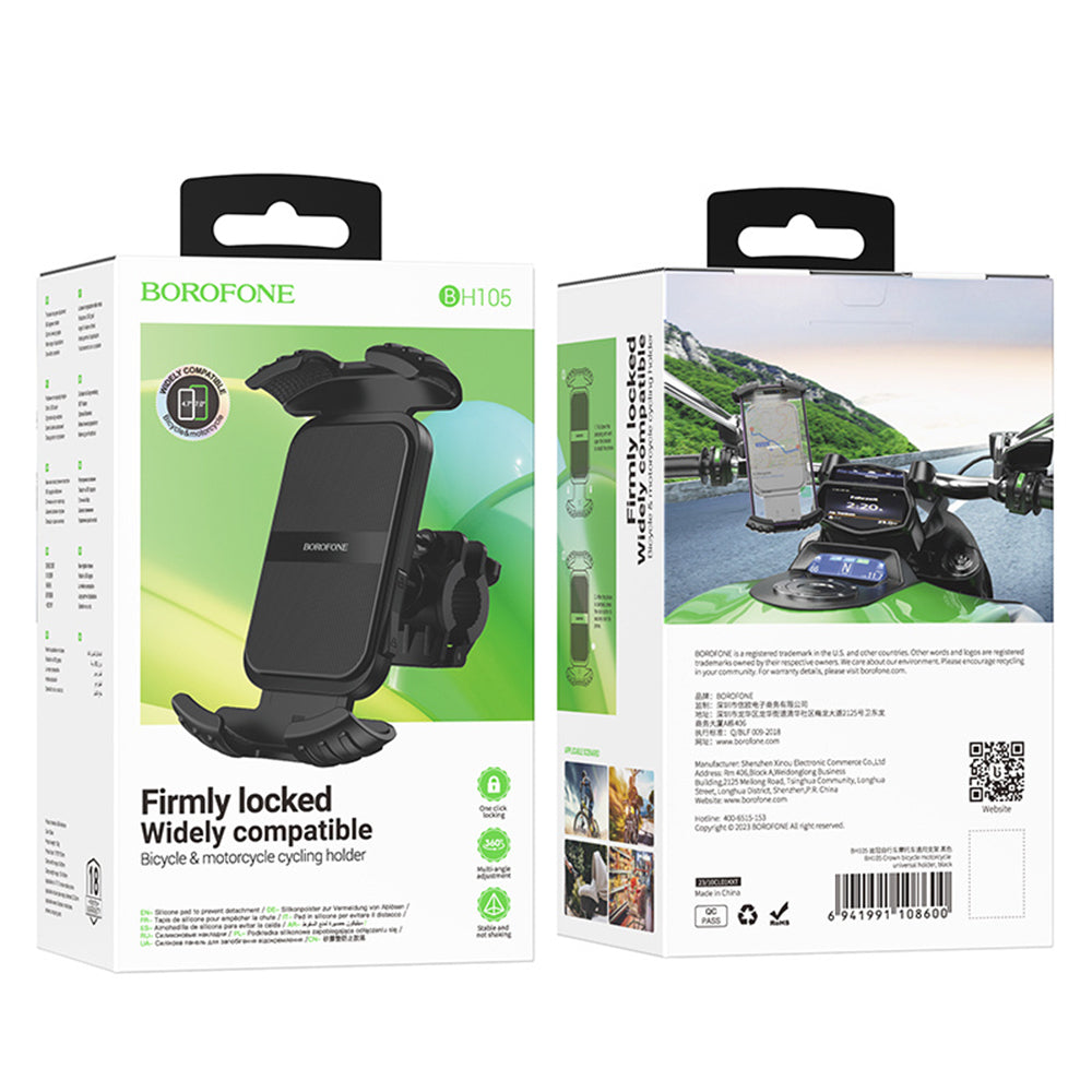 Suporte para Bicicleta e Motocicleta Borofone BH105 Basalt, 4.7 polegadas - 7 polegadas, Preto