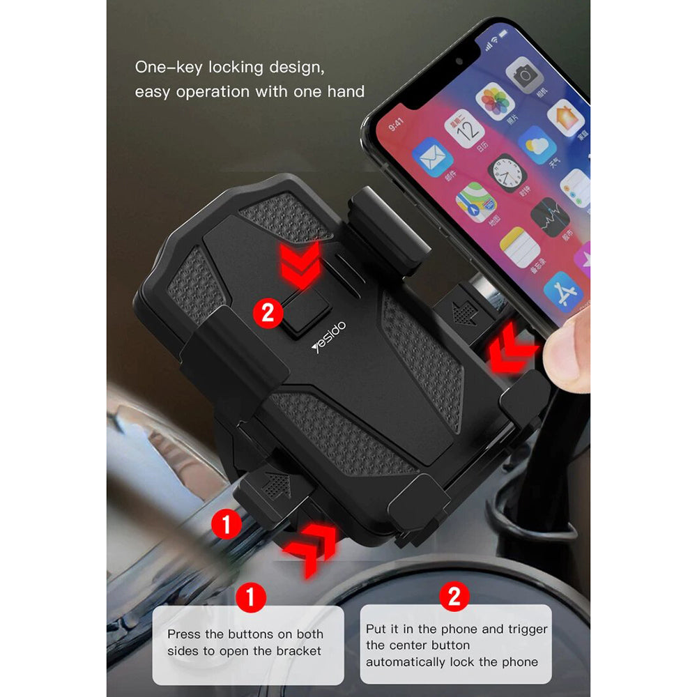 Yesido C94 Motorcycle Bicycle Holder, 4inch - 6.5inch, Black