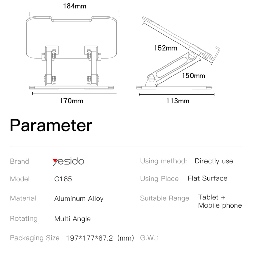 Suporte de Escritório Yesido C185 para Telefone / Tablet, 4.5inch - 13inch, Prateado