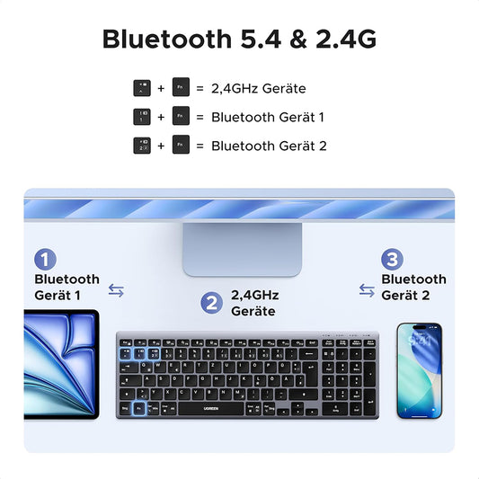 Teclado Wireless UGREEN K552 (75163), BT / Wi-Fi, Preto