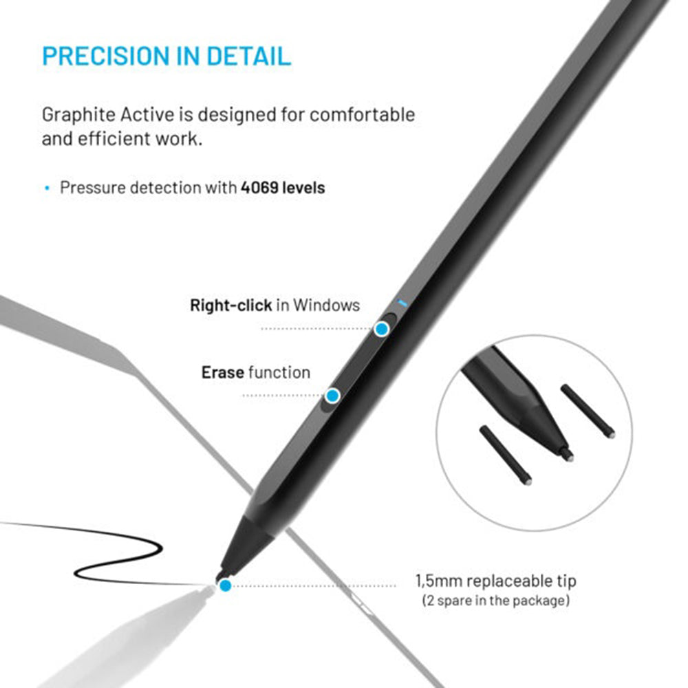 Touch Pen Fixed Graphite Active para Dispositivos com suporte MPP, Preto