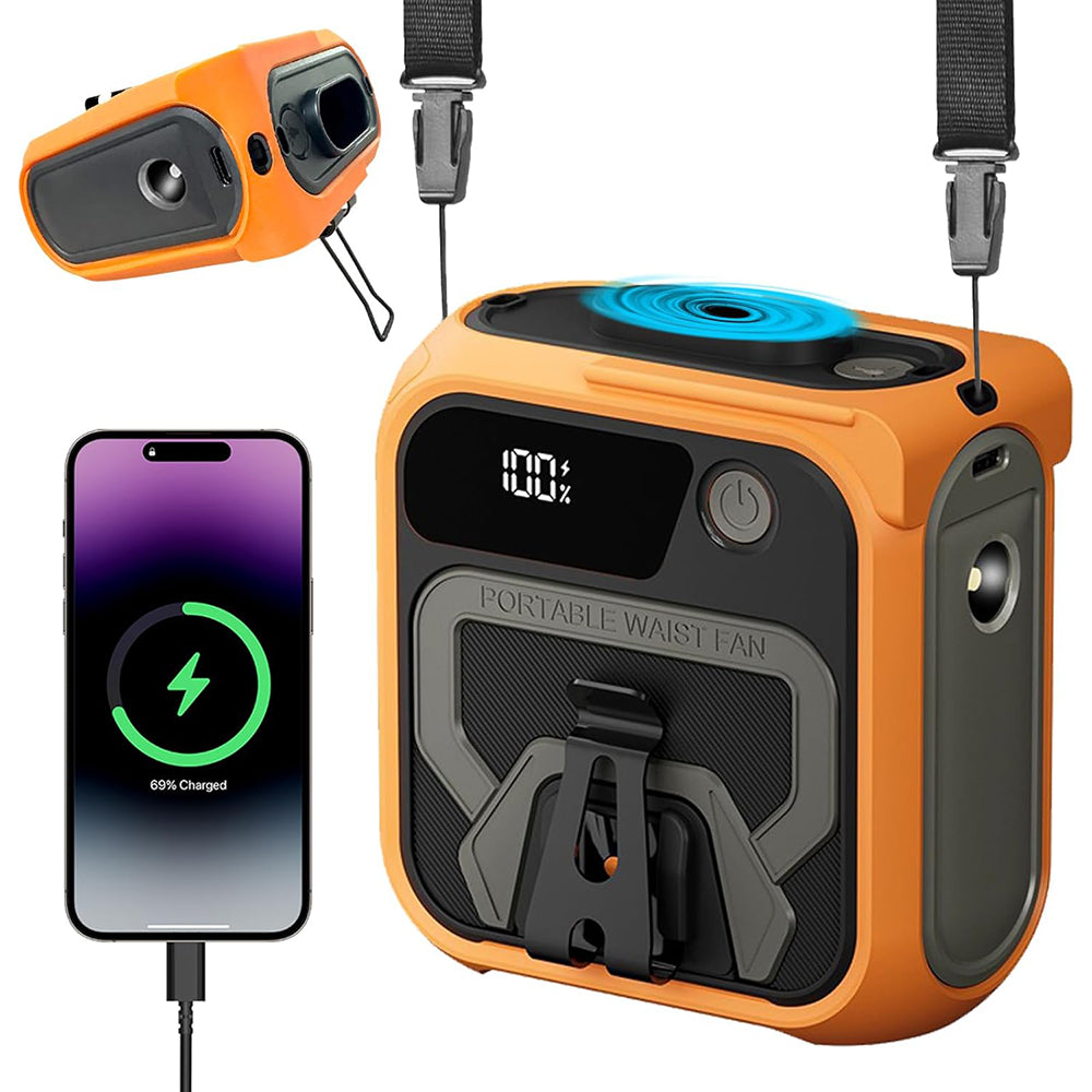 Ventilador Portátil Techsuit Z13 com bateria externa 10000mAh, Laranja