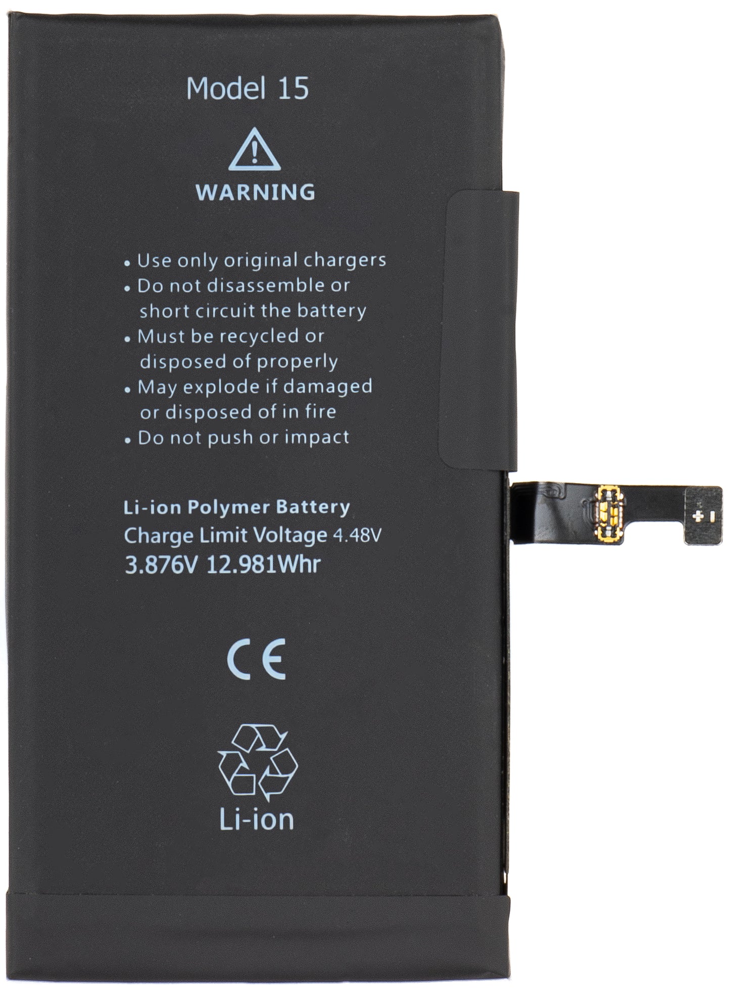 Bateria Apple iPhone 15, com integração da Banda Flex BMS (não requer soldagem de contatos)