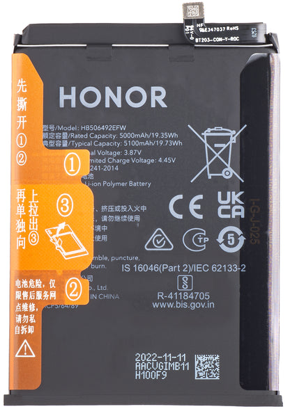 Bateria do Honor Magic5 Lite, HB506492EFW, Service Pack 0235AEMV 