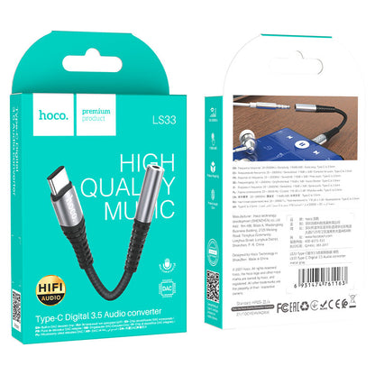 Adaptador de Áudio USB-C - 3.5mm HOCO LS33, Cinzento