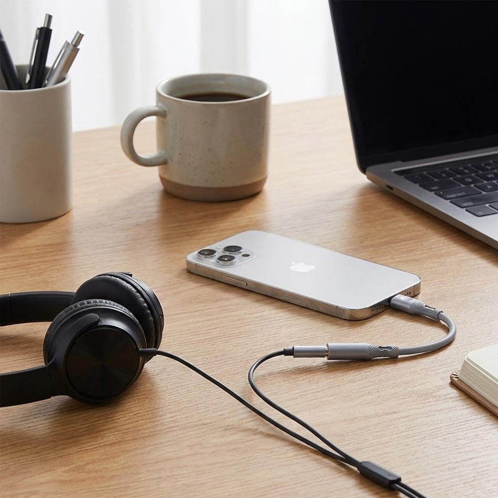 Adaptador de Áudio Lightning - 3.5mm Techsuit AC2 SoundFlex, Cinzento