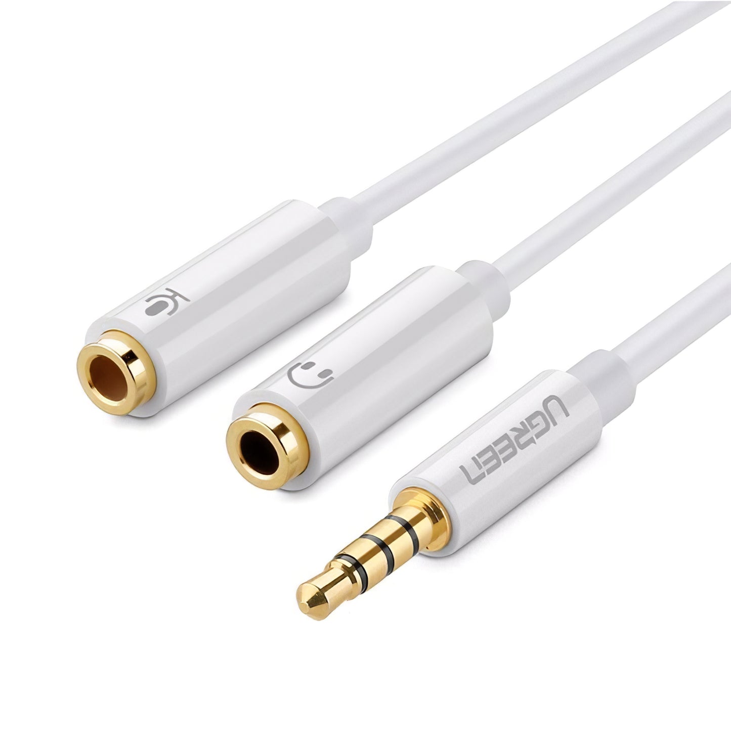 Cabo Áudio 3.5mm - 2 x 3.5mm UGREEN AV141, 0.2m, Branco