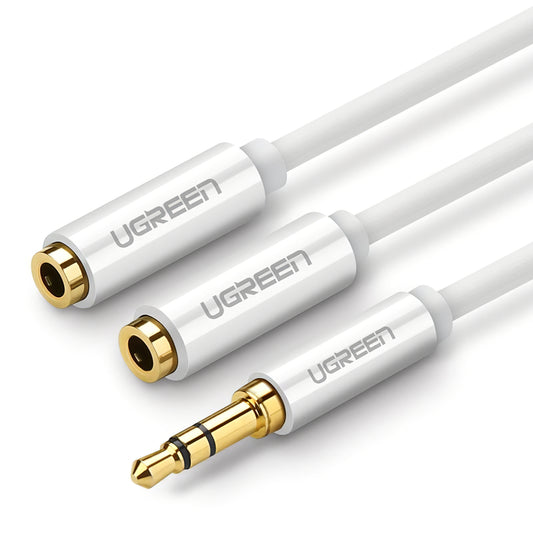 Adaptador de Áudio Splitter 3.5mm - 2 x 3.5mm UGREEN AV123 2in1, 0.25m, Branco