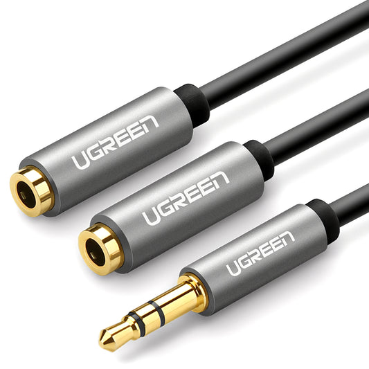 Adaptador de Áudio Splitter 3.5mm - 2 x 3.5mm UGREEN AV123 2in1, 0.2m, Cinzento
