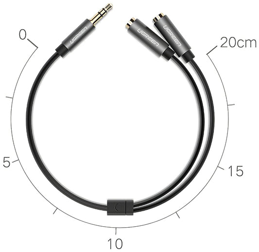 Adaptador de Áudio Splitter 3.5mm - 2 x 3.5mm UGREEN AV123 2in1, 0.2m, Cinzento
