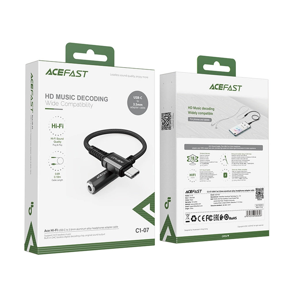 Adaptador de Áudio USB-C - 3.5mm Acefast C1-07, Preto