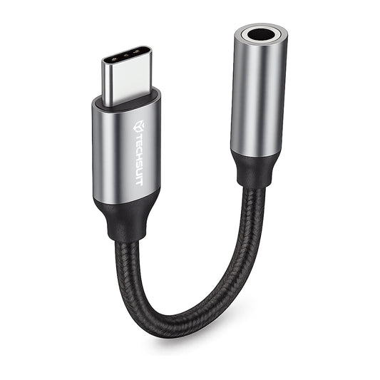Adaptador de Áudio USB-C - 3.5mm Techsuit AC12 FuseXound, Cinzento, Conjunto de 2 peças