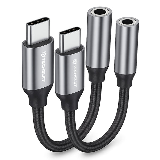 Adaptador de Áudio USB-C - 3.5mm Techsuit AC12 FuseXound, Cinzento, Conjunto de 2 peças