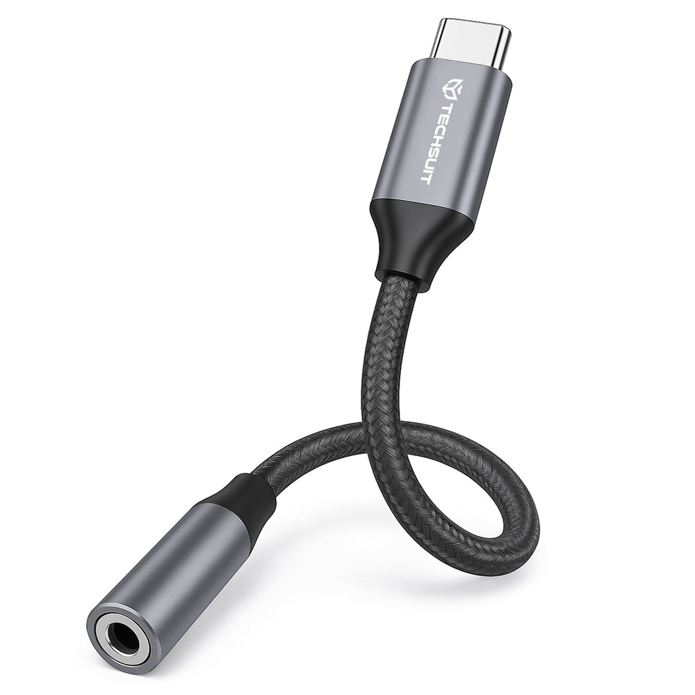 Adaptador de Áudio USB-C - 3.5mm Techsuit AC12 FuseXound, Cinzento, Conjunto de 2 peças