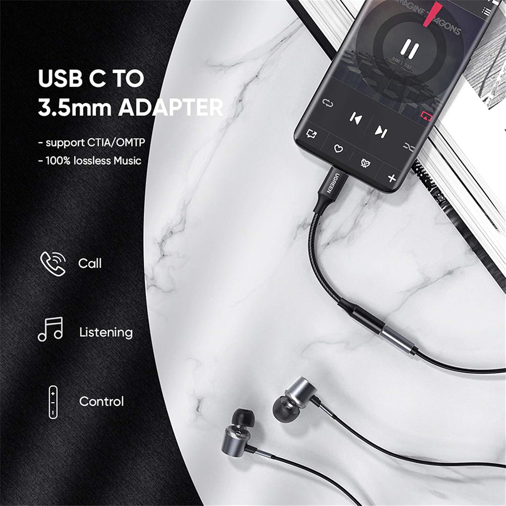 Adaptador de Áudio USB-C - 3.5mm UGREEN AV142, Preto