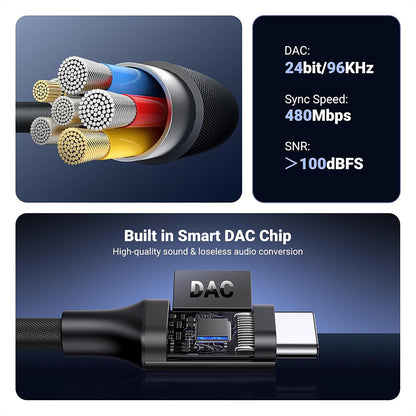 Adaptador de Áudio USB-C - 3.5mm UGREEN AV161, Preto