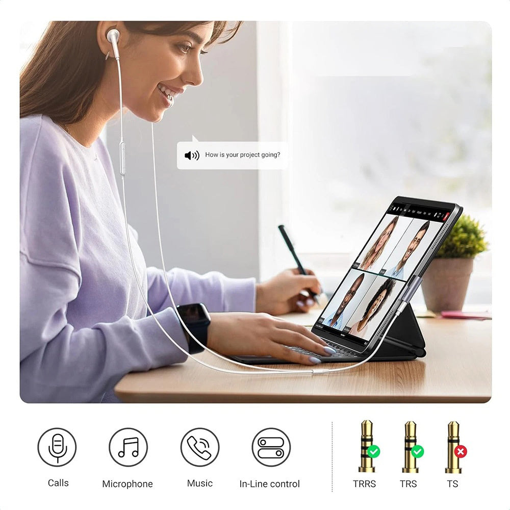 Adaptador de Áudio USB-C - 3.5mm UGREEN CM460 (20194) Angulado, Cinzento