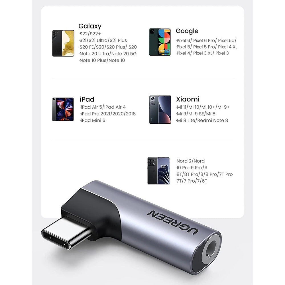 Adaptador de Áudio USB-C - 3.5mm UGREEN CM460 (20194) Angulado, Cinzento