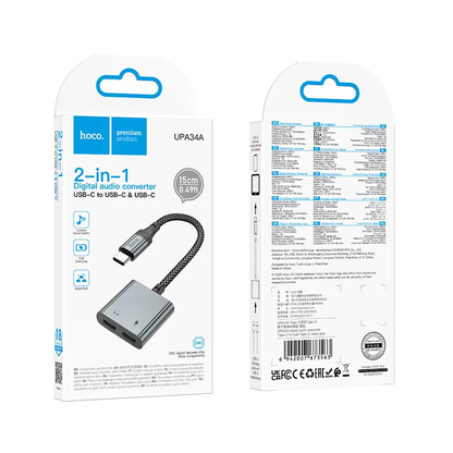 Adaptador de Áudio USB-C - USB-C / USB-C HOCO UPA34A, Cinzento
