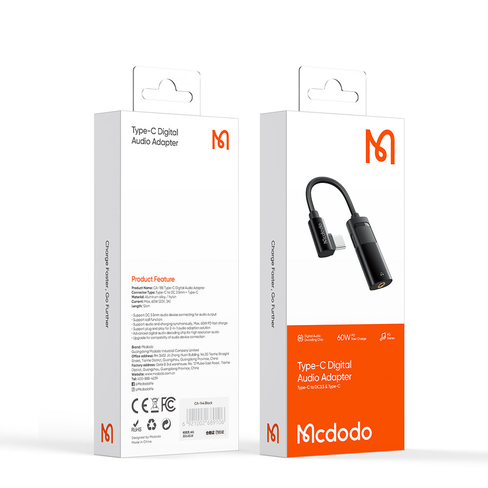 USB-C to USB-C / 3.5mm McDodo CA-1880 Audio Adapter, Black