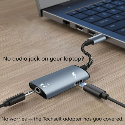 Adaptador de Áudio USB-C - USB-C / 3.5mm Techsuit AC22 AcustiCore, Cinzento