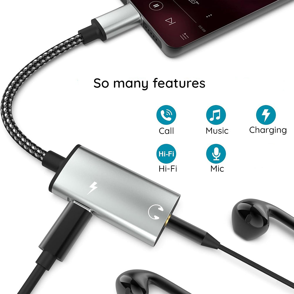 Adaptador de Áudio USB-C - USB-C / 3.5mm Techsuit AC22 AcustiCore, Cinzento