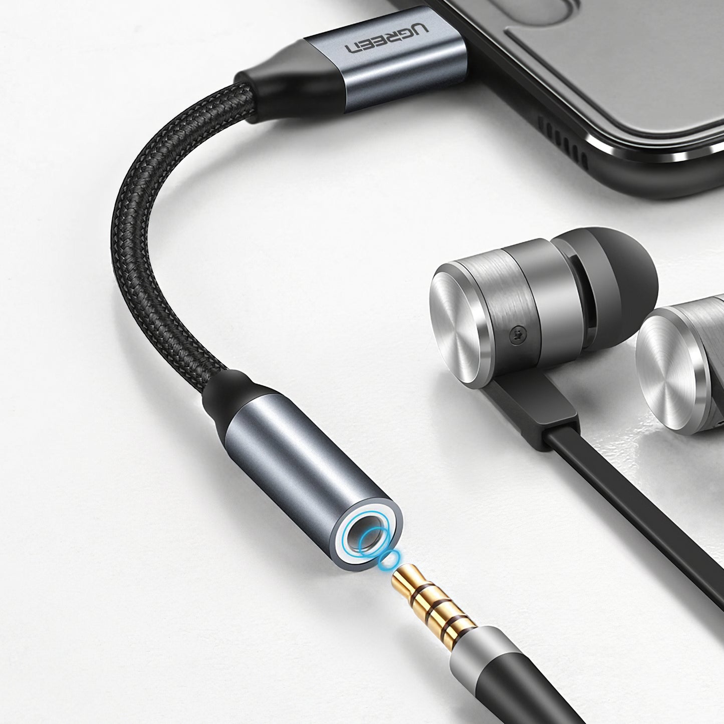 Adaptador de Áudio USB-C - 3.5mm UGREEN AV142, Cinzento