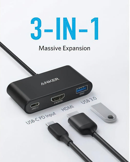 Adaptador Áudio e Vídeo USB-C - USB-C / HDMI / USB-A Anker PowerExpand, Preto A8339HA1
