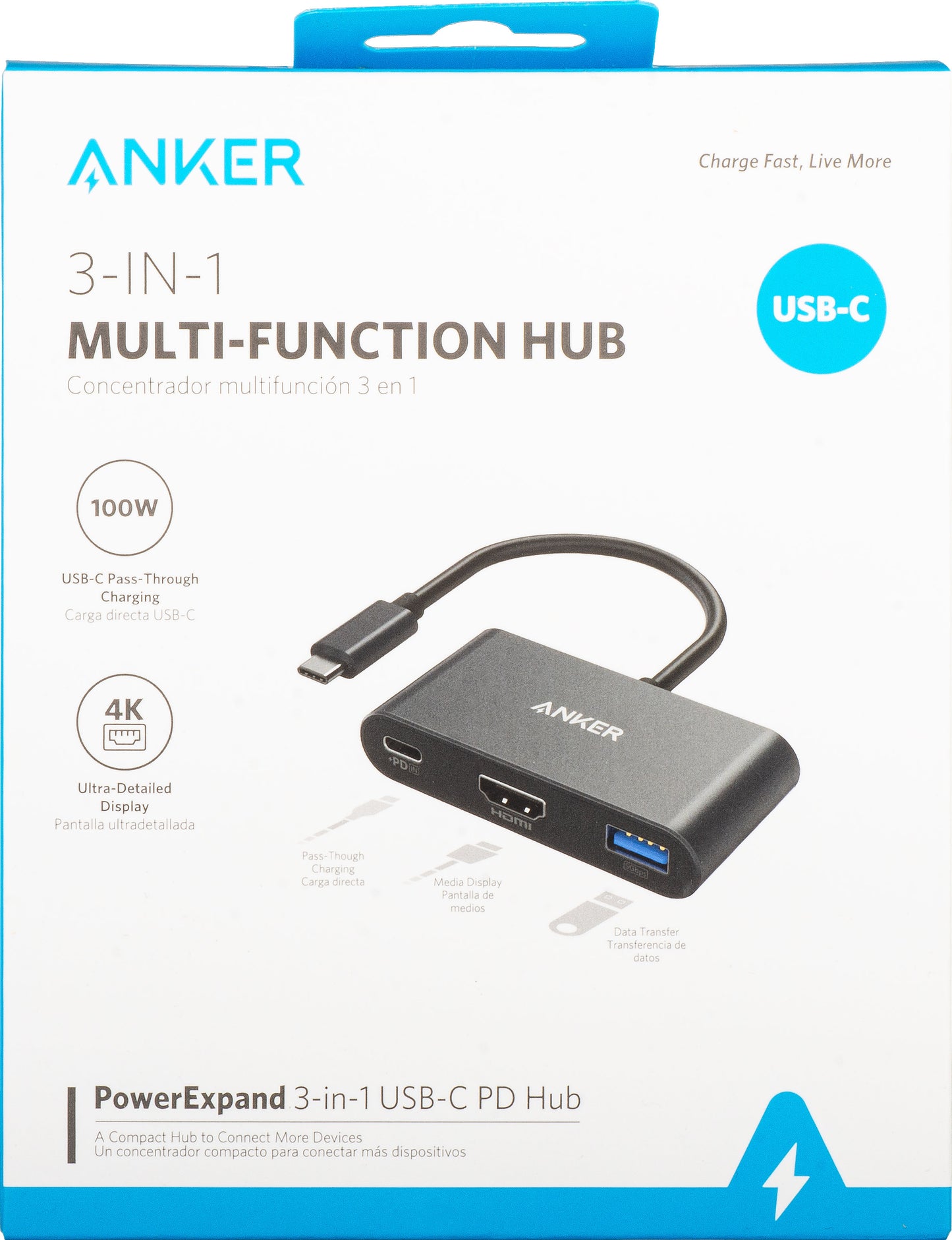 Adaptador Áudio e Vídeo USB-C - USB-C / HDMI / USB-A Anker PowerExpand, Preto A8339HA1