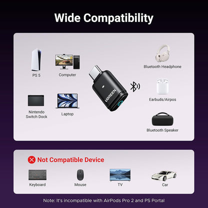 Adaptador Bluetooth USB-C UGREEN BT501, Preto